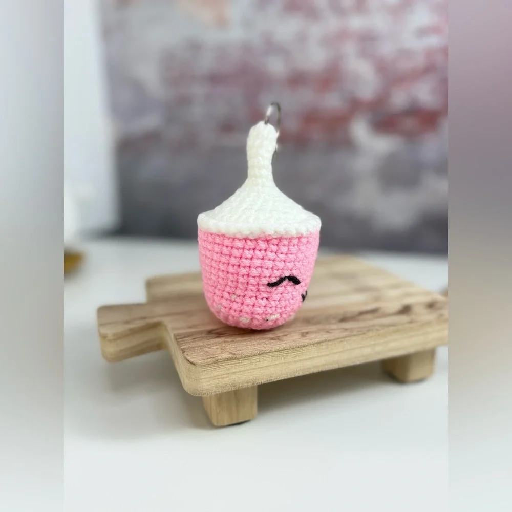 Boba Pink Amigurumi Handcrafted Crochet Keychain